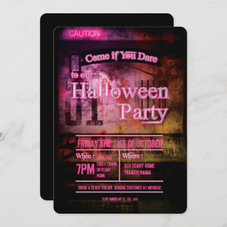 Pink Caution Level 01 Halloween Party Invitation
