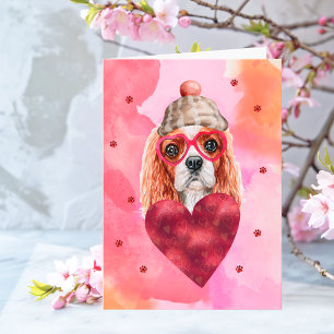 Pink Cavalier Spaniel Valentine's Day Gift Dog Card