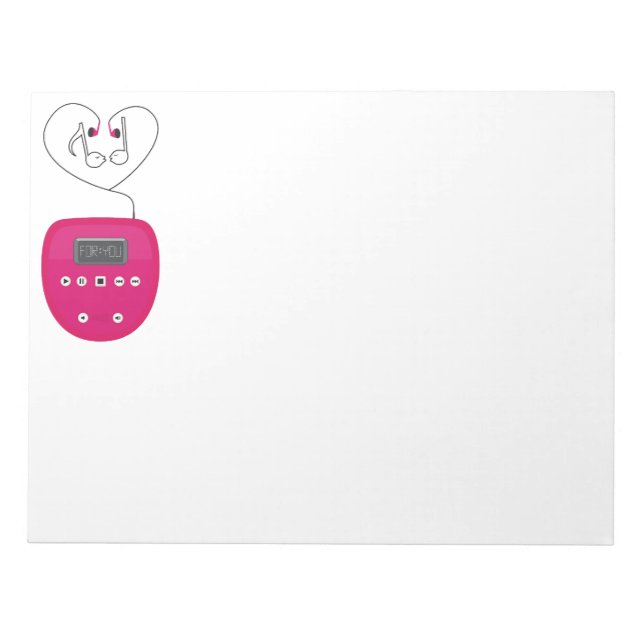 Pink CD Player with Earphones Kissing Notepad (Front)