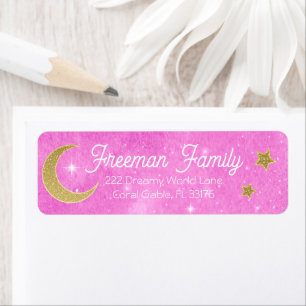 Pink Celestial Baby Shower Mailing Address Return  Return Address Label