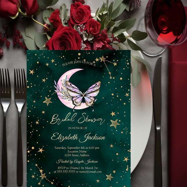 Pink Celestial Moon,Butterfly Stars Bridal Shower Invitation (Creator Uploaded)