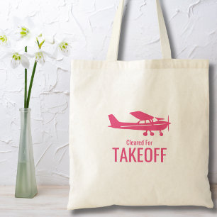 Pink Cessna Aeroplane Cleared for Takeoff Funny Tote Bag