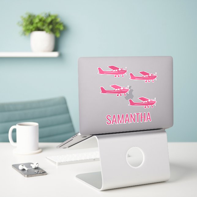 Pink Cessna Airplane Girly Chic Fun Custom (Laptop On Desk)