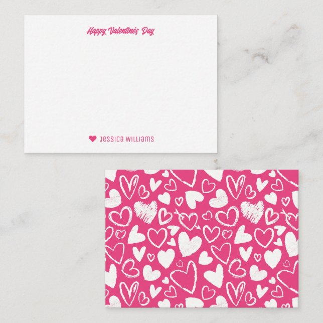 Pink Chalk Doodle Heart Pattern Valentine's Day Card (Front/Back)
