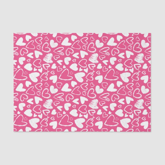 Pink Chalk Heart Cute Love Pattern Valentine's Day Tissue Paper (Front)