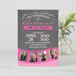 Pink Chalkboard Filmstrip 5 Picture Graduation Invitation