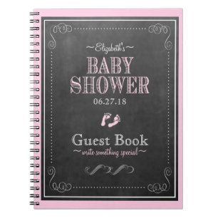 Pink Chalkboard Footprints Baby Shower Guest Book