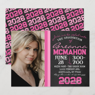 Pink Chalkboard Graduation Photo Invitation
