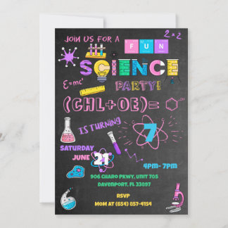 Pink Chalkboard Science Invitation