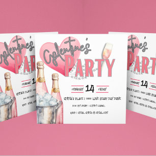 Pink Champagne and Ice Bucket Galentine Party  Invitation