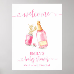 Pink Champagne Beer Girl Baby Shower Welcome   Poster