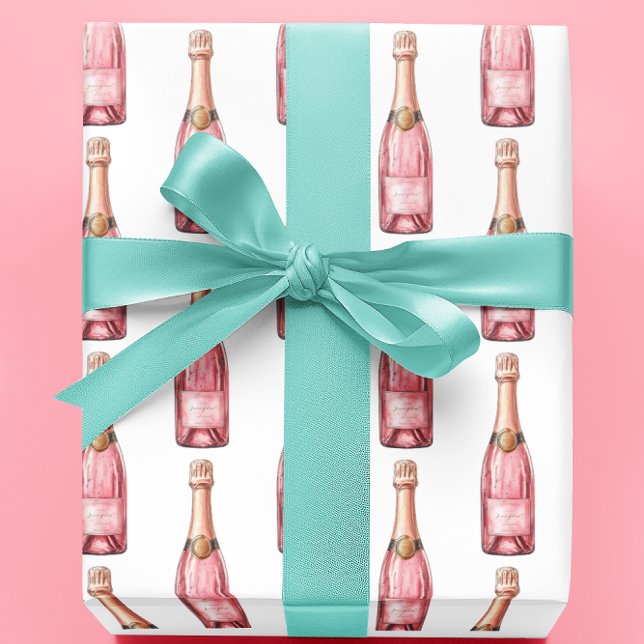 Pink Champagne Bottles Celebration  Wrapping Paper (Creator Uploaded)