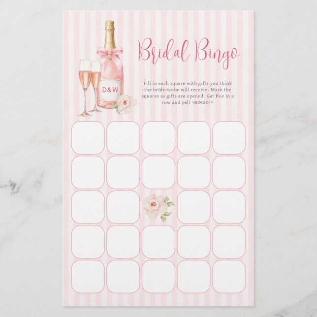 Pink Champagne Bridal Bingo Game (Front)