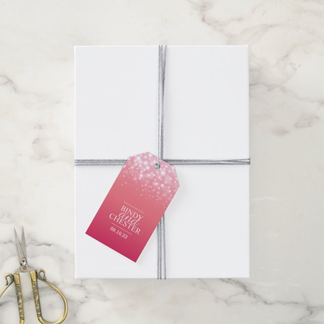 Pink Champagne bubble wedding favour tags (With Twine)