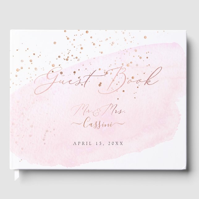 Pink Champagne Bubbles Blush Watercolor Swatch Guest Book (Front)