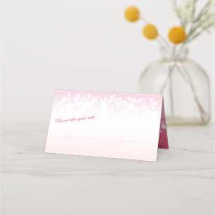 Pink champagne bubbles graphic guest place cards