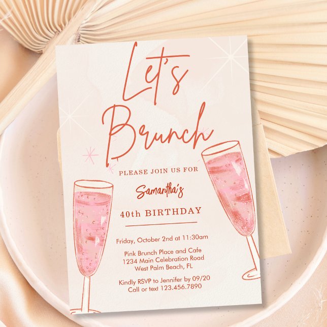 Pink Champagne Bubbly Let's Brunch Any Event Party Invitation (Creator Uploaded)