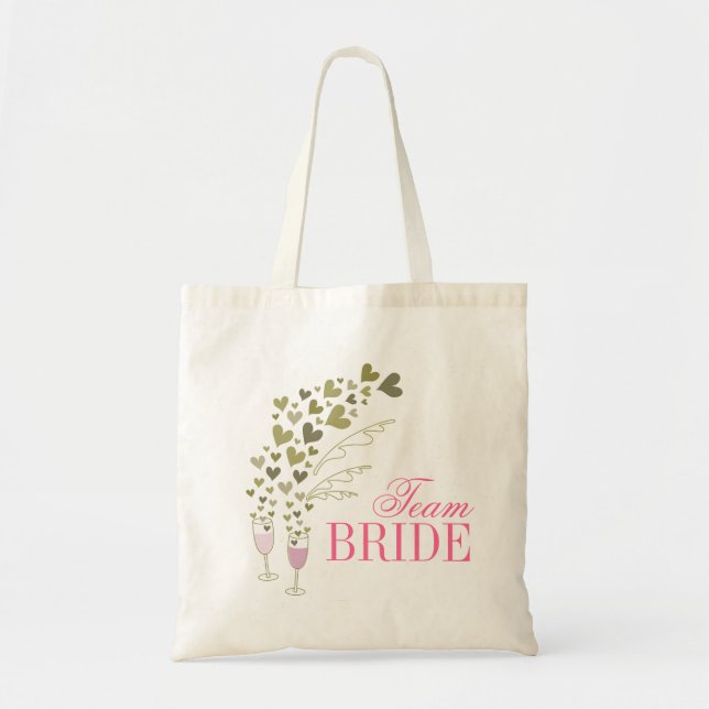 Pink Champagne Cheers Bachelorette Bridal Tote Bag (Front)