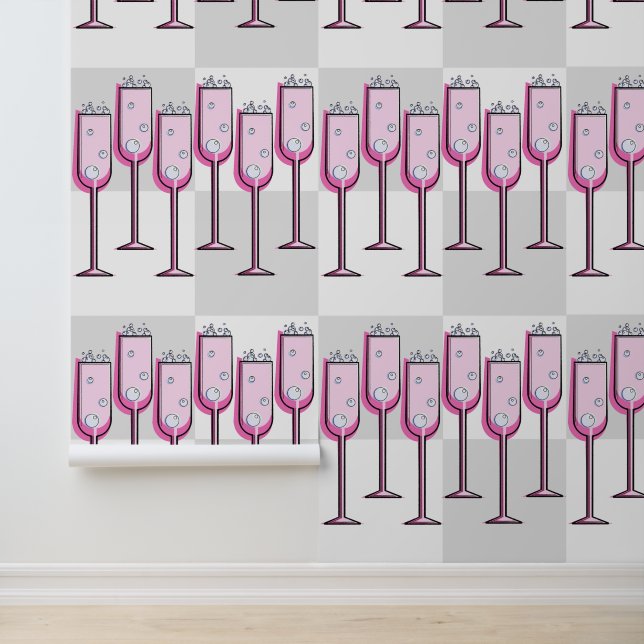 Pink Champagne Chequerboard Wallpaper (Application)
