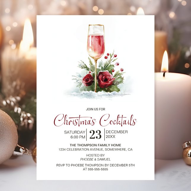 Pink Champagne Christmas Cocktails Invitation (Creator Uploaded)