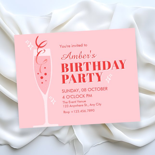 Pink champagne cocktail birthday invitation (Creator Uploaded)