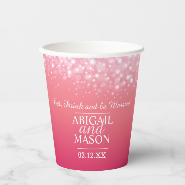 Pink champagne custom wedding  paper cups (Front)