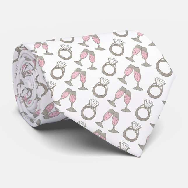 Pink Champagne Diamond Ring Wedding Groom Tie (Rolled)