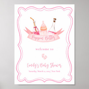 Pink Champagne Feet Frame Girl Baby Shower Welcome Poster