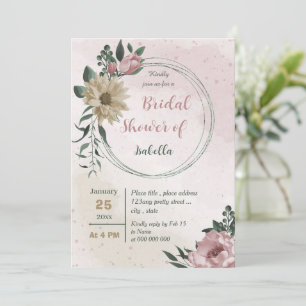 pink champagne flowers botanical bridal shower invitation