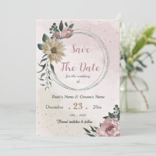 pink champagne flowers botanical save the date