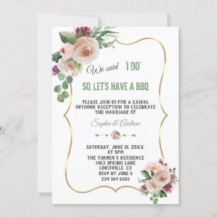 Pink Champagne Flowers Gold Wedding I DO BBQ Invitation
