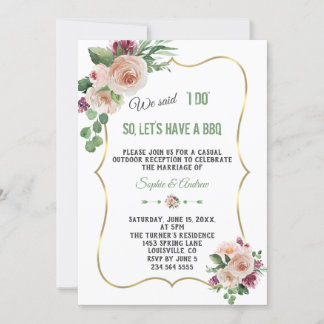 Pink Champagne Flowers Gold Wedding I DO BBQ Invitation