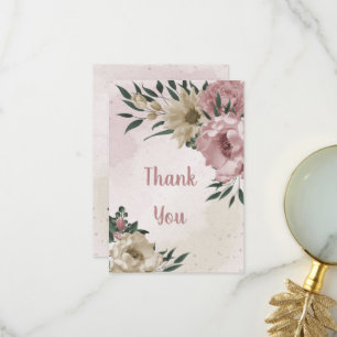 pink & champagne flowers green leaves thank you card