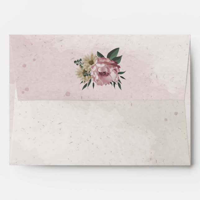pink champagne flowers greenery wedding envelope (Back (Top Flap))