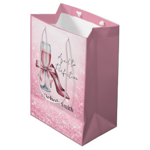 Pink Champagne Glass Aged To Perfection Birthday Medium Gift Bag