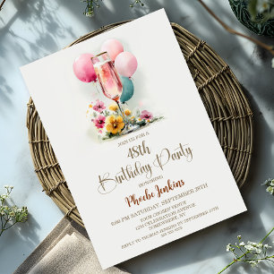 Pink Champagne Glass Any Age Birthday Party Invitation