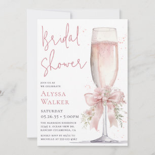 Pink Champagne Glass Bridal Shower Invitation
