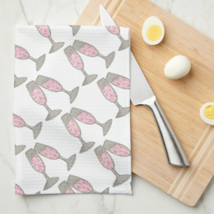 Pink Champagne Glass Bridal Shower Wedding Bubbly Tea Towel