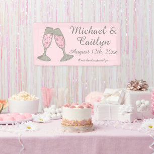 Pink Champagne Glasses Bridal Shower Wedding Banner