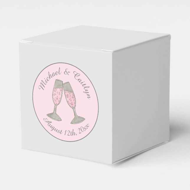 Pink Champagne Glasses Bridal Shower Wedding Favour Box (Front Side)