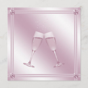 Pink Champagne Glasses & Diamonds Engagement Party Invitation