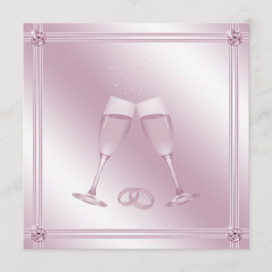 Pink Champagne Glasses & Diamonds Wedding Invites