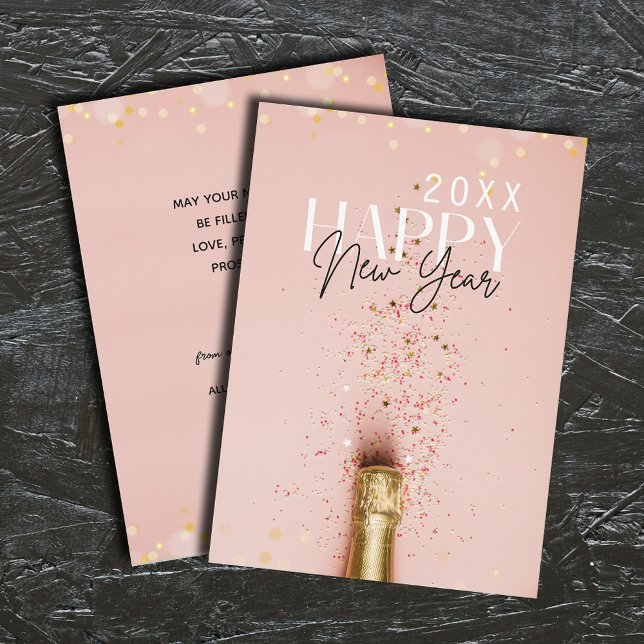 Pink Champagne Happy New Year Greeting Holiday Card (Pink Champagne Happy New Year Greeting Holiday Cards - INSTANT DOWNLOAD and or PRINTED or both!)