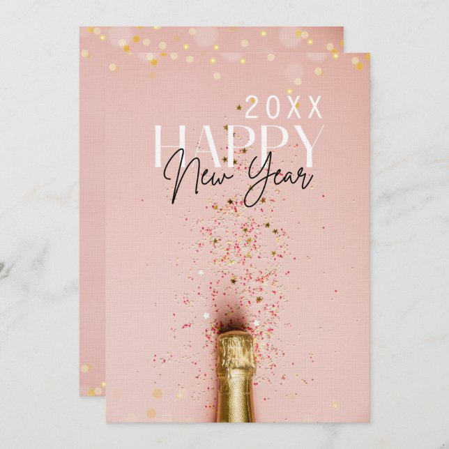 Pink Champagne Happy New Year Party Invitation (Front/Back)