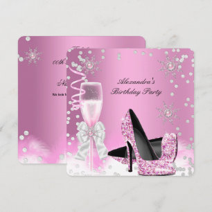 Pink Champagne High Heels Birthday Party 2 Invitation