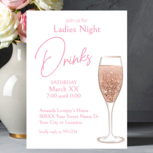 Pink Champagne Ladies Night Drinks Invitation