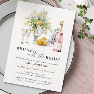 Pink Champagne or Wine   Cute Brunch Bridal Shower Invitation
