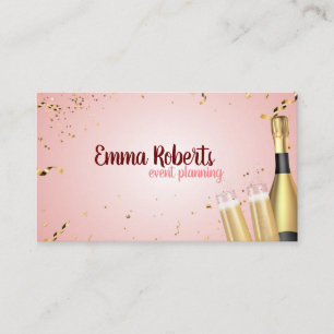 Pink Champagne Party Planning Modern Business card