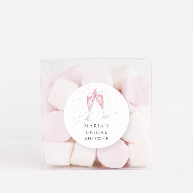 Pink Champagne Personalised Bridal Shower Classic Round Sticker (Creator Uploaded)
