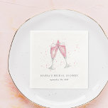 Pink Champagne Personalised Bridal Shower Napkin<br><div class="desc">Festive and elegant bridal shower cocktail napkins feature a pair of clinking champagne glasses in watercolor,  filled with pink bubbly. Personalise with your event name and date in chic grey lettering.</div>